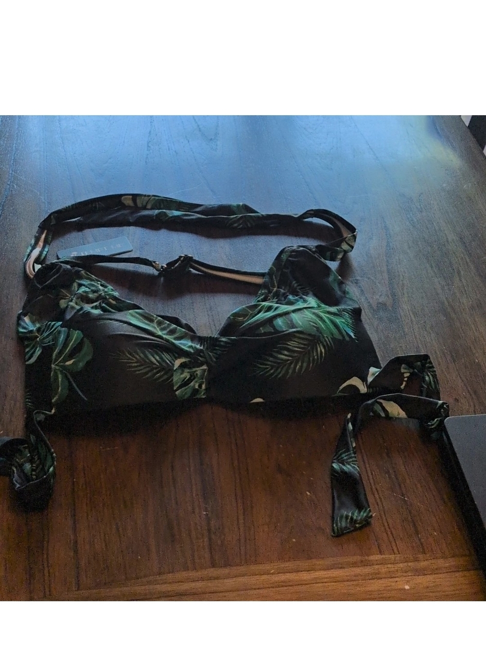 Tropical Leaf Black & Green Women’s Bikini Top